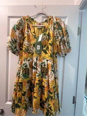 FARM Rio Yellow Tropical Tiered V‑Neck Dress